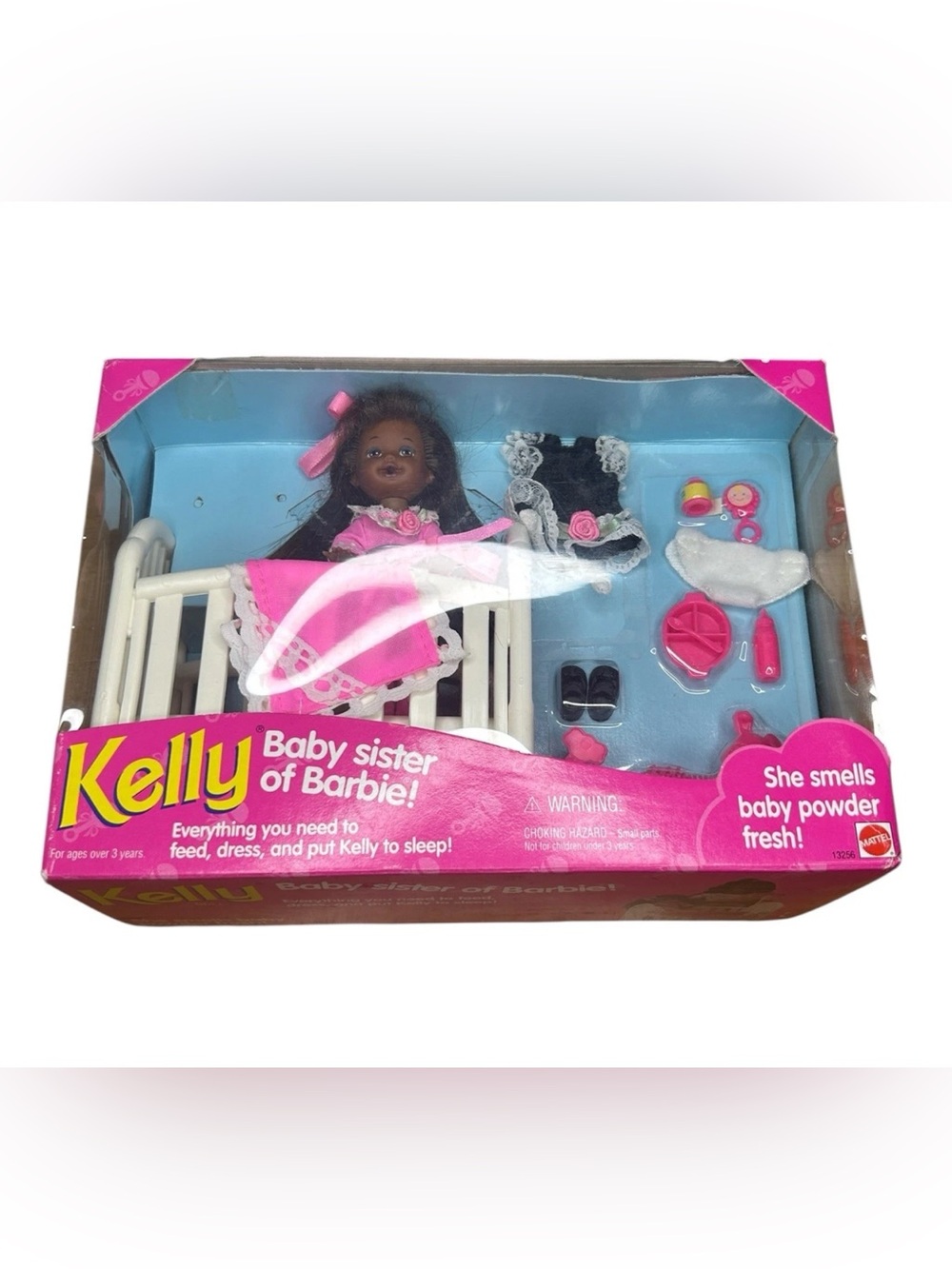 Vintage Kelly African American Baby Sister of Barbie Mattel Doll Playset Crib
